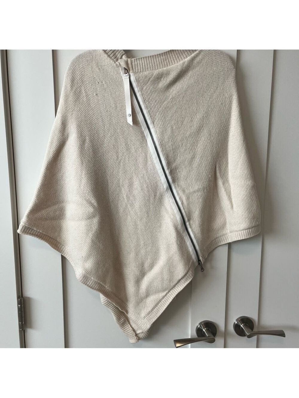 Lululemon Cream Asymmetrical Zip Knit Poncho Sweater